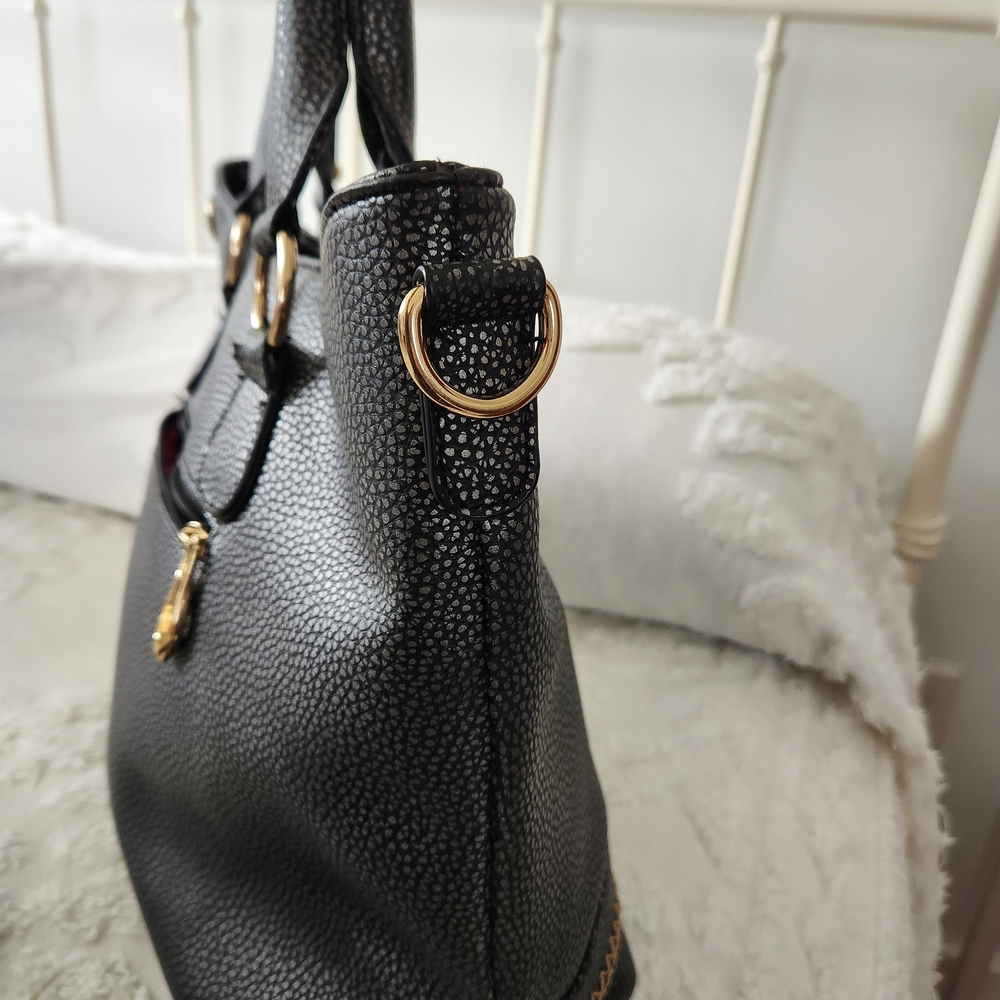 Michael Kors Black Pebbled Leather Satchel with Gold Hardware 22 Inch Straps - Picture 9 of 13